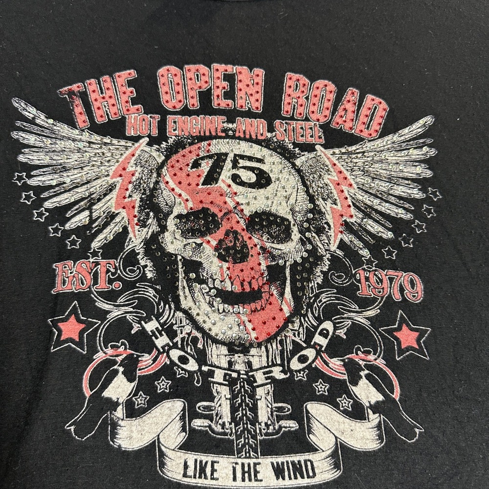 Biker Women's Distressed Women 3XL Oversized T-shirt Crystals Moto Baddie Skull